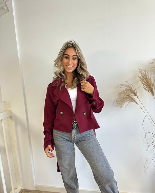 TRENCH COAT KORT BORDEAUX ROOD